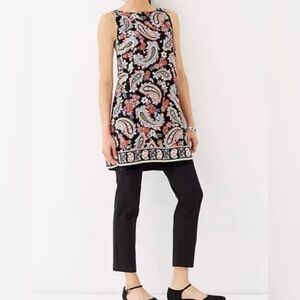 J.Jill Boho Sleeveless Floral Paisley Tunic Top Flyaway Back Red Black Sz SP